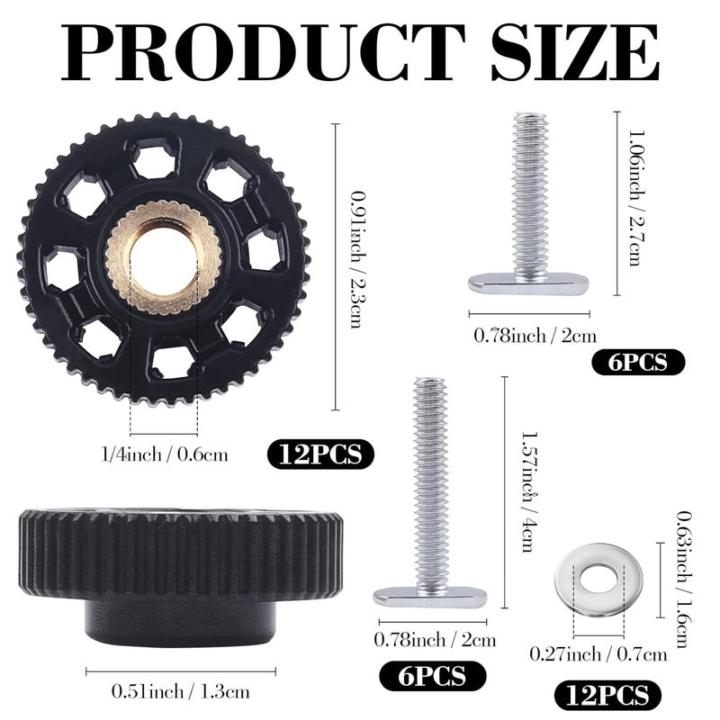 Happara 12 Pack T-Track Knob Kit, 12 Skeleton Knobs, 1/4-20 Threaded Bolts and Washers, T-Track Bolts for Woodworking Jigs and Fixtures - Image 3